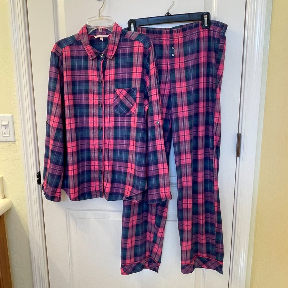 Victoria's Secret Pajama Set Vintage Lightweight Flannel Plaid Medium 2 Pc Read